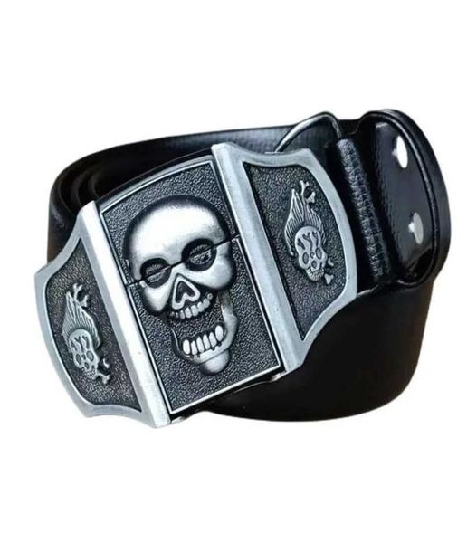 Men039s Cinturón con calavera dorada más ligera Cinturón más ligero Hebilla de metal encendedores Kerosene Cinturón de encendedor para hombres Regalo J01217984245