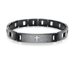 Men039s Black Biker Chain Lord039S Bracelet croisé de prière en acier inoxydable7583276