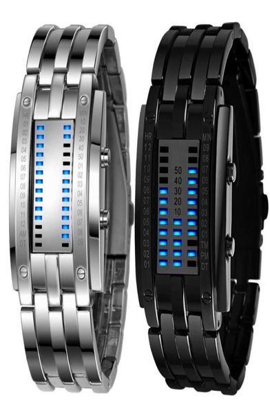 Men039s Black en acier inoxydable Date Digital LED Bracelet Sport Watches Future Technology Binary Watch Casual Relogios Masculino 7007470