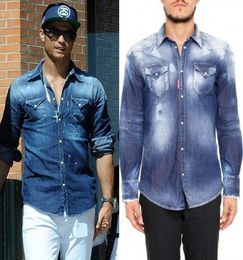 Men039s Bleach Fade Shirt Denim Cool Slim Fit Longsleeves Washed Vintage Color Color Cowboy Shirts Man2585268
