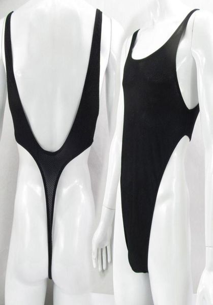 Men039s Formadores del cuerpo Bodysuit tanga Leotard Deep U Back Spandex ligeramente Cthru Honeycomb Meshmen039S55427772