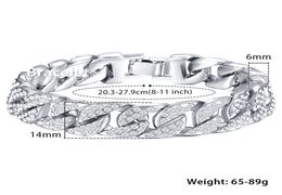 Men039s браслет хип-хоп Майами бордюрная кубинская цепочка со льдом CZ серебро золотые браслеты для мужчин ювелирные изделия падение 14 мм KGB407603251