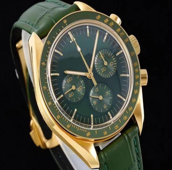 Men039s Casual Mechanical Watch Yellow Gold Dial 42 mm visage vert foncé autoproclamée mouvement de haute qualité résistant en eau profonde M9139530