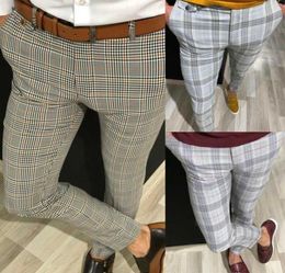 Men039s casual geruite broek Modetrend Hommes Skinny Business Casual Slim Fit Formele feestbroeken Pantalon Plaid Lang4987881