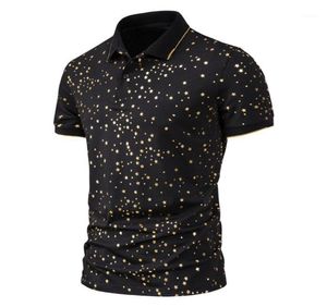 Men039S Casual Shirts Gold Spot Print Black Shirt Stijlvol Slim Fit Short Sleeve Mens Dress Party Wedding Club Sociale Chemise HO2060949