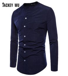 Men039S Casual shirts JACKEYWU Brand Men 2021 Koreaanse mode kraagloos overhemd met lange mouwen Business Social Camisa Masculin3486745