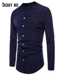 Men039S Casual shirts JACKEYWU Brand Men 2021 Koreaanse mode kraagloos overhemd met lange mouwen Business Social Camisa Masculin7413965