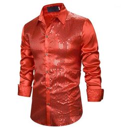 Men039s camisas casuales camisas de lentejuelas rojas Men Stage Singer Prom 2021 Brand Fit Slim Manga Long Mens Dress Night Club Chemi8305485