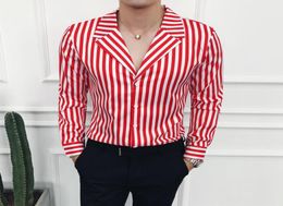 Men039s Casual shirts rood gestreepte jurk heren slim fit Koreaanse mode Erkek Gomlek sociale blouse vintage vestido Xadrez Club4373159