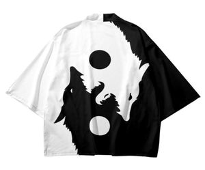 Men039S Shirts décontractés Tai Chi Yin Yang Black and White Wolf Print Gothic Style Shirt Harajuku Japanese Men39s Women39S Su7045511