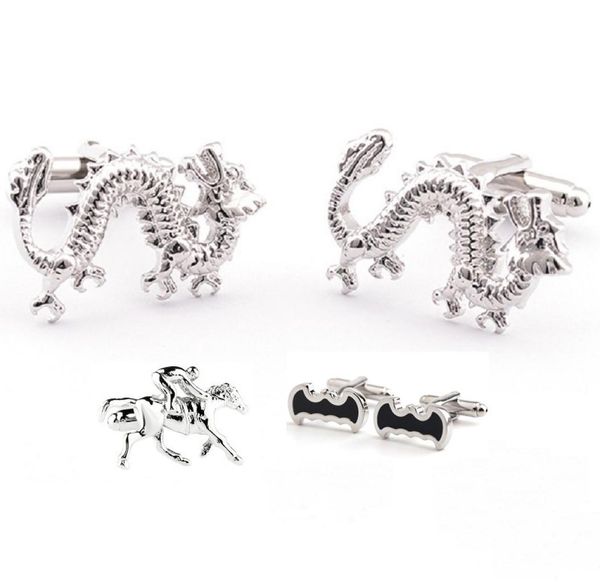 Men039s boutons de manchette boutons de manchette animaux boutons de manchette de mode en argent bouton de manche de cheval de dragon pour hommes accessoires boutons de manchette 5pairl3008988