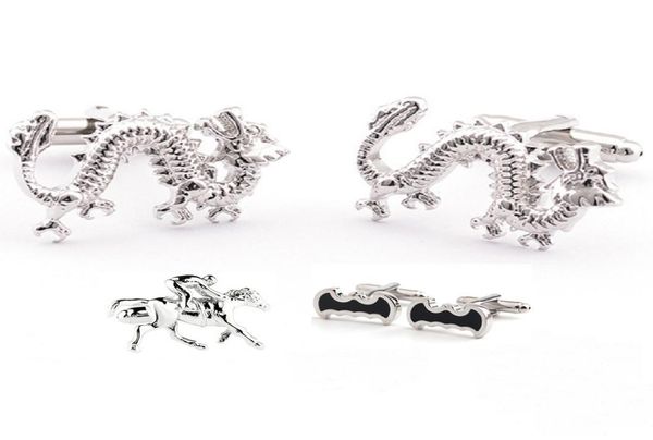 men039s boutons de manchette boutons de manchette animaux boutons de manchette de mode en argent bouton de manche de cheval de dragon pour hommes accessoires boutons de manchette 5pairl4863224