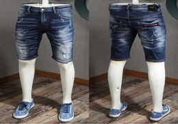 Men039s Dommage Denim Coton Shorts Populaire Design Longueur Skinny Fit Style Biker Short Jeans Man2555715