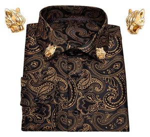 Men039s Overhemden Goud Paisley Zijde Mannen Lange Mouw Casual Bloem Voor BarryWang Designer Luipaard Kraag PinMen039s1651434