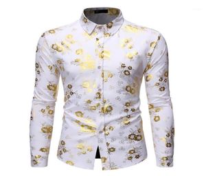 Men039s Fancy Flowered Gold Print Overhemd Mannen 2020 Gloednieuw Luxe Design Slim Fit Mannen Tuxedo Shirts voor Club Party Disco17164684