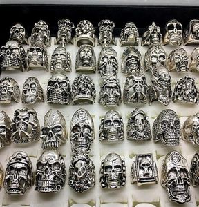 Men039S mode 50pcs lots Top Style à grande taille Skull Biker Silver plaqué anneaux de bijoux squelette squelette 4858710