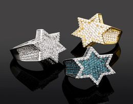 Men039S Fashion Copper Gold -kleur Verplated ring overdrijven hoogwaardige ijsgever CZ Stone Star Ring Jewelry8087949