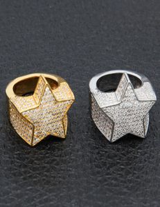 Men039S Fashion Copper Gold Colonte plaqué anneau exagéré de haute qualité Iced Out Cz Star Star Shape Ring Jewelry1351963