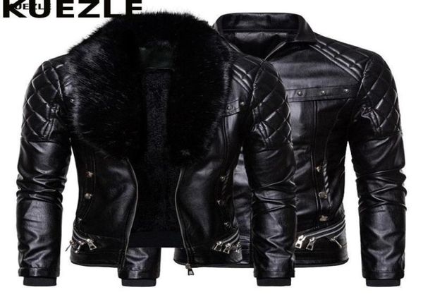 Men039s Fur Faux Casaco Men Biker Chaqueta de cuero Coloque Motociclo desmontable Capas