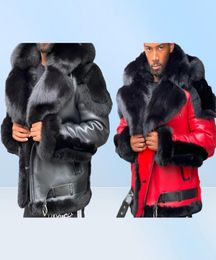 Men039s fourrure fausse veste d'hiver en cuir épaississant le col en velours à capuche zipper de couleur patchwork patchwork fashion rouge men7869523