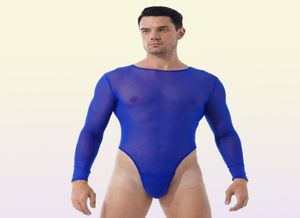 Men039s G Strings MXXL hommes transparent maille body à manches longues tongs vêtements de nuit dos fermeture éclair justaucorps coupe ajustée combinaison pôle 9464599645996