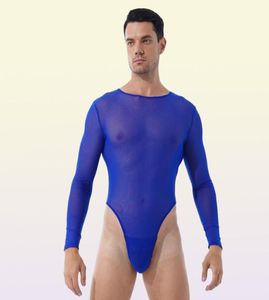 Men039S G Strings Mxxl Men Seethrough Mesh Bodysuit Lange mouw Tongs Sleepwear Terug Zipper Turnard Slim Fit Jumpsuit Pool 9464594903543