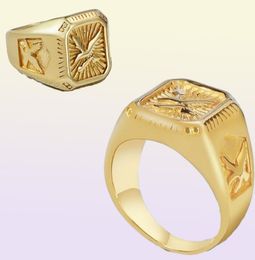 Men039S Hawk Signet Ring met dubbele adelaar gouden kleur middeleeuwse roestvrijstalen echtgenoot geschenk1134887