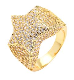 Men039s Hip Hop Star Star Rings 18k Gold Real Chaped Bling Cubic Zircon Diamond Finger Ring Jewely Gift6504070