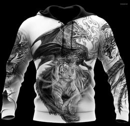Men039S Hoodies Dragon en Tiger Tattoos 3D Gedrukte Unisex Deluxe Hoodie Men Sweatshirt Streetwear Zip Pullover Casual Jacket T1490796
