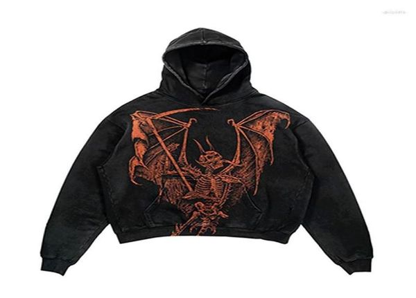 Men039s Sudaderas con capucha Men039s Skeleton Devil Bat Y2k Goth Fashion Man Print High Street Sudadera con capucha Sudadera de gran tamaño Negro Manga larga3998443