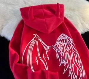 Men039s Sweatshishies American Hip Hop Ox Horn Horn Wing Red Hooded Harajuku Oversize Pulovers Men Fashion Automne Sudaderas H8520162