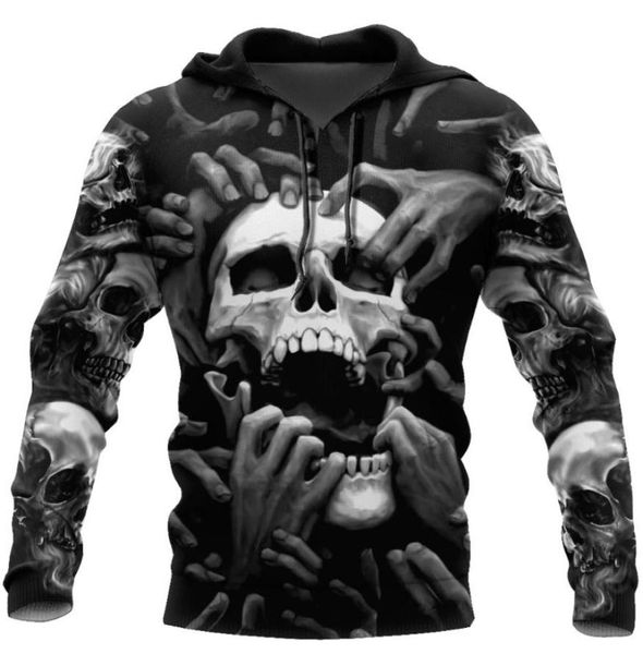 Men039s Sweats à capuche Death Skull Tattoo 3D All Over imprimé mode hommes sweat à capuche unisexe Zip pull décontracté J6542776