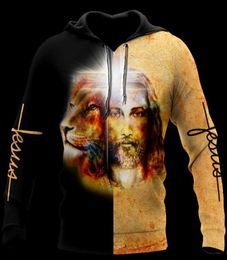 Men039s Sweatshirts Sweats Fall For Jésus Il ne quitte jamais la croyance du lion à sweat à sweat décontracté Unisexe 3D Imprimé Zipper Pullover2472086