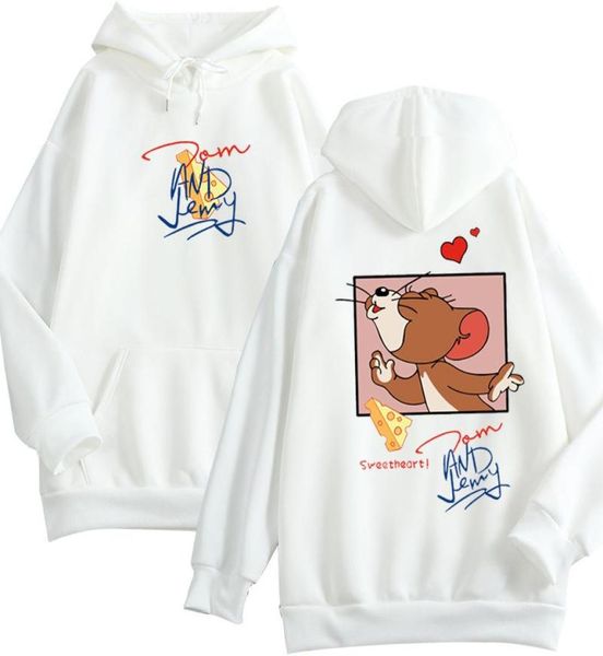 Men039s Sudaderas con capucha Sudaderas Moda Dibujos animados Gato Tom y ratón Jerry Pareja Sudadera con capucha Invierno Harajuku Coreano Casual Lon3021705