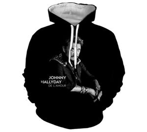 Men039s Sudaderas con capucha Sudaderas Francia Cantante de rock Johnny Hallyday 3D Printe Hombres Mujeres Moda Casual Sudadera con capucha de gran tamaño T9011134