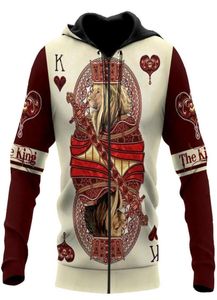 Men039s Sudaderas con capucha Sudaderas Lion Poker Zip 3D Gráfico King Hearts Todo estampado Ropa deportiva Streetshirts Harajuku Sudadera con capuchaMen8631190