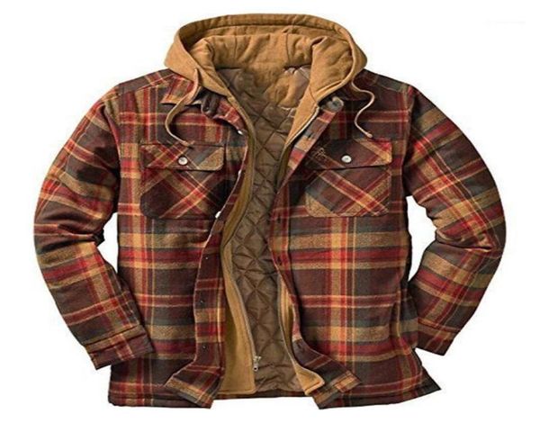 Men039s sweats à capuche matelassé épais Plaid à manches longues veste ample à capuche doublé flanelle à capuche FullZip chemise R4T17849870