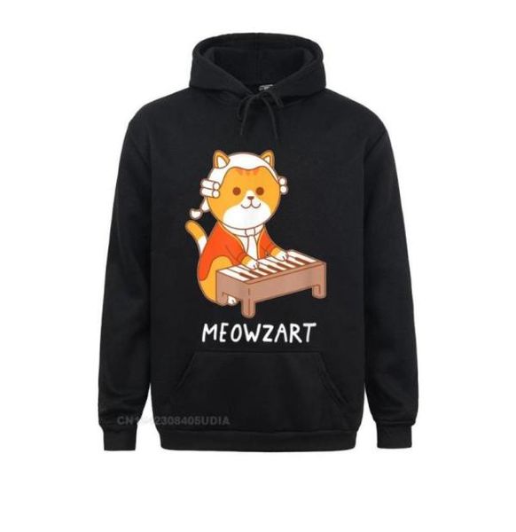 Men039s Sudaderas con capucha Sudaderas Slim Fit Estudiante Meowzart Cat Sudadera con capucha Pun Música clásica Piano Divertida ropa de manga larga Impreso8322197