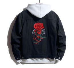 Men039S Jackets 2021 Heren Herfst Denim Fashion Casual Loose Rose Flower Buridery Black Jean Jacket Coats Streetwear9841551