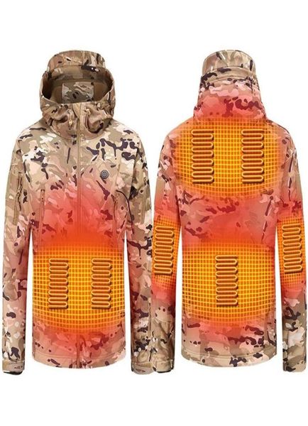 Men039s Chaquetas 2021 Chaqueta de calefacción eléctrica de invierno USB Smart Hombres Mujeres Grueso Camuflaje con calefacción con capucha Caza de calor Traje de esquí5378488