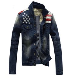 Men039s Vestes American Flag Denim Jacket Men Vêtements Vêtements Jeans Male Spring Automne Élégant étoile décontractée pour Cowboy5818347