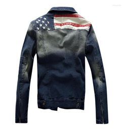 Men039s Vestes American Flag Denim Jacket Men Clothing Jeans Male Male Spring Automne Élégant étoile décontractée pour Cowboy9336464