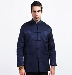 Men039s Vestes Blue Winter Men CottonPadded Veste chinoise Mateau de soie Tang Suit épaissis