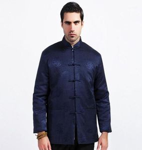 Men039s Vestes Blue Winter Men CottonPadded Veste chinoise Mateau de soie Tang Suit épaissis
