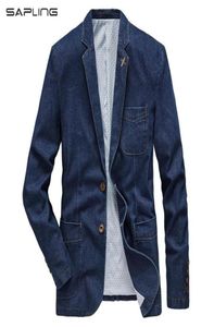 Heren039s Casual Denim Blazer Heren Mode Katoenen Vintage Jasje 4XL Mannelijke Blauwe Jeansjas Heren Slanke Dikke Blazers3308510