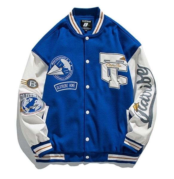 Men039s Chaquetas Chaqueta bomber azul bordada Hombres Manga de cuero vintage Abrigos de béisbol universitarios Mujeres Letterman de gran tamaño Sueltas 2518237