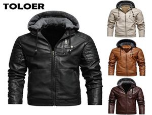 Men039s Chaquetas Men039s Forro polar Chaquetas de cuero PU Abrigos con capucha Otoño Invierno Chaqueta casual de motocicleta para hombres Windb2991573