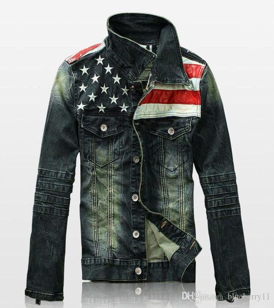 Men039s Chaquetas para hombre Ropa de abrigo de mezclilla Bandera americana Hombre Do Old Blue Motorcycle Jeans Chaqueta Abrigo Hombre Moda Slim1848225