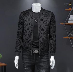 Men039s Vestes printemps automne vintage Crown Jacket Mens 2021 Luxury Print Black Men Brand Clothing Club Club Tenue Bomber M9883023