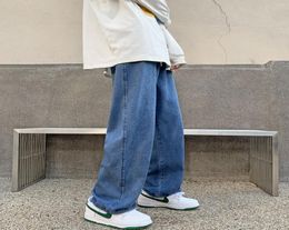 Men039S jeans 2022 herfst winter mode dikke mannelijke massieve kleur oversized denim broek vrouwen warme wijde poot broek8351547